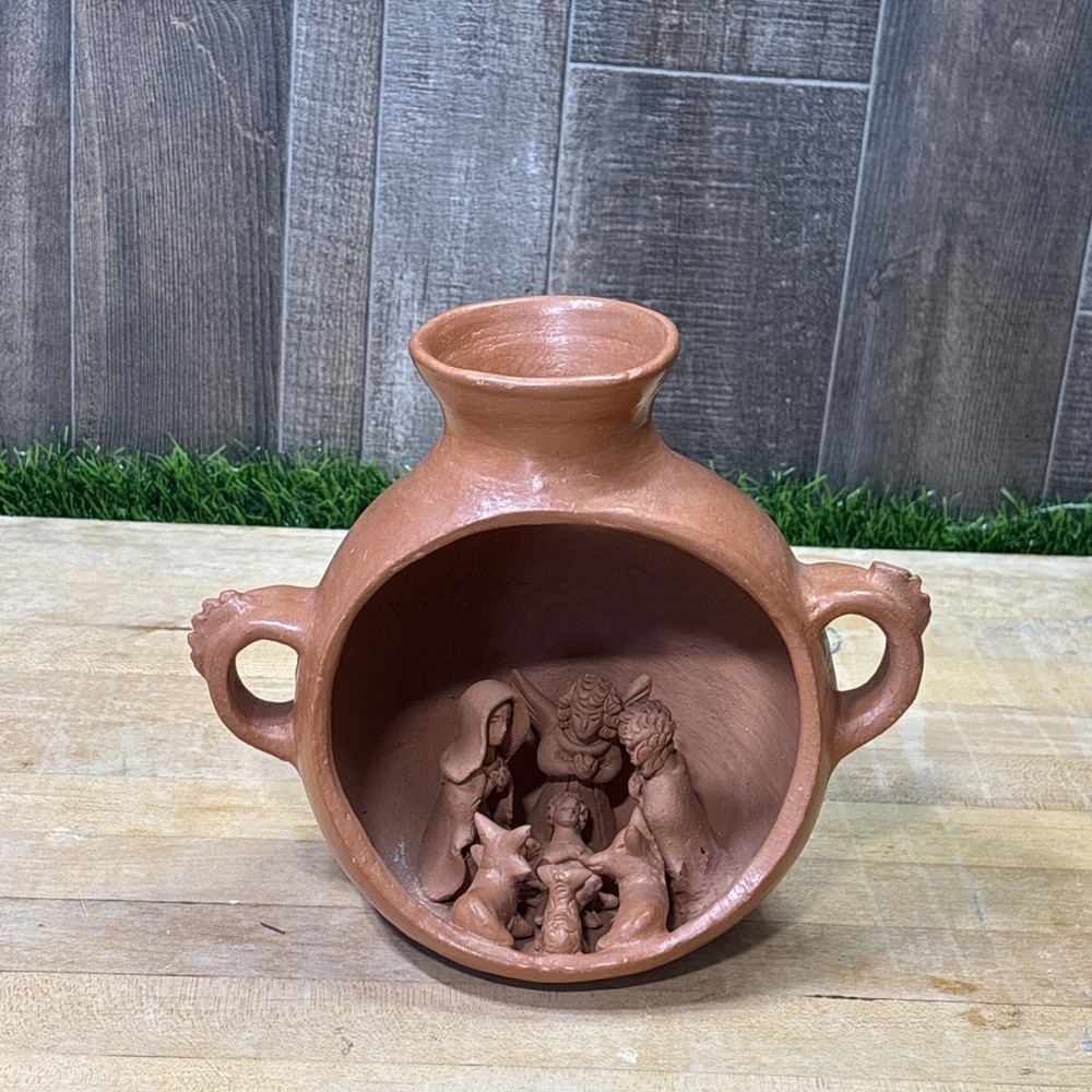Vintage Terracotta Nativity Scene Pot Creche Holy Family Handcrafted Decor
